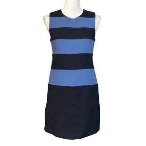 Theory Emanita Blue TwoTone Striped Sleeveless Shift Pocket Mini Dress Sz 4